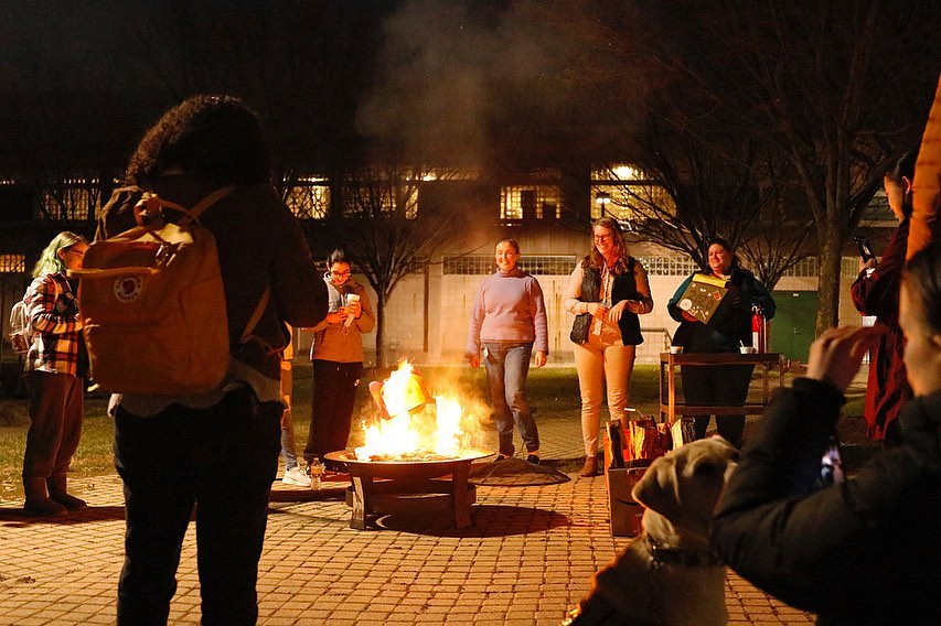 Bonfire in courtyard